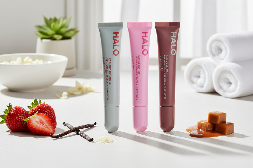HALO Peptide Lip Balm in luxurious setting